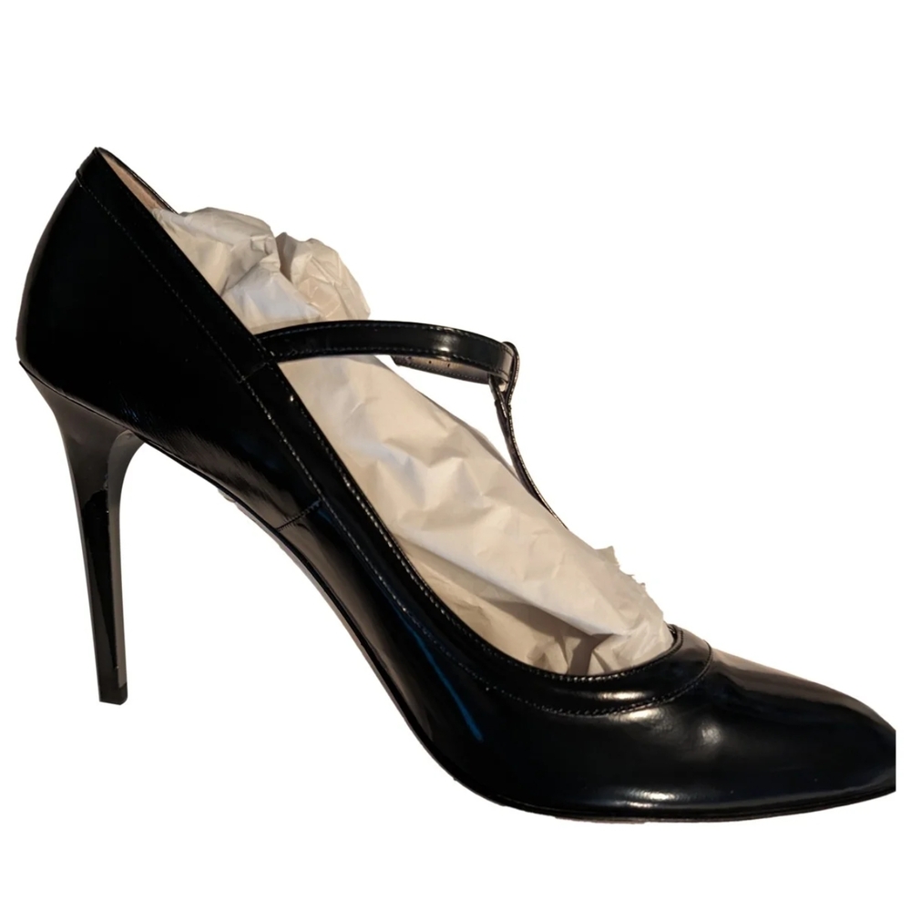 Jimmy Choo Black Patent Leather Heels with T-Strap